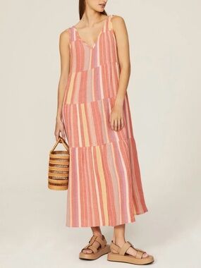 Marine Layer Corrine Maxi Dress XL Cotton Gauzy Coastal Beach Vacation Tiered